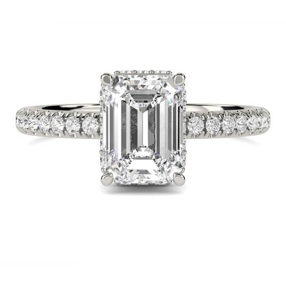 Emerald Diamond Hidden Halo Shoulder Set Ring