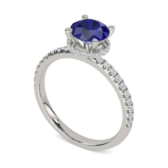 Round Blue Sapphire Gemstone Halo Ring