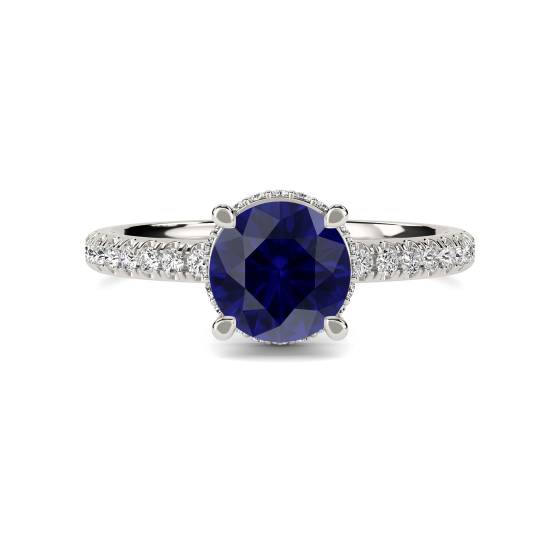 Round Blue Sapphire Gemstone Halo Ring