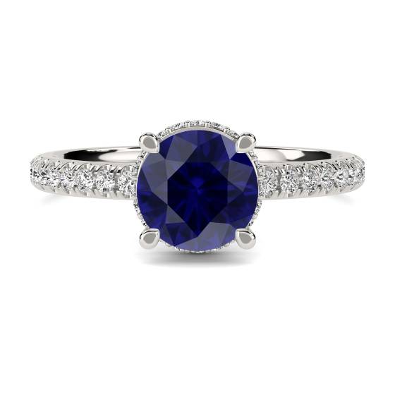 Round Blue Sapphire Gemstone Halo Ring