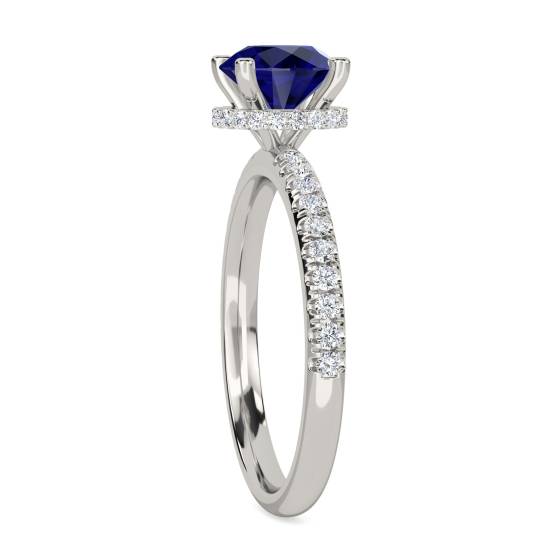 Round Blue Sapphire Gemstone Halo Ring