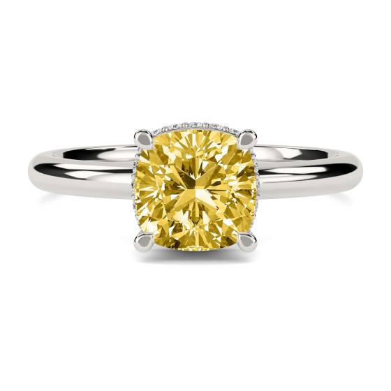 Cushion Yellow Diamond Halo Ring