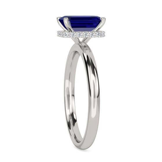 Emerald Blue Sapphire Gemstone Halo Ring