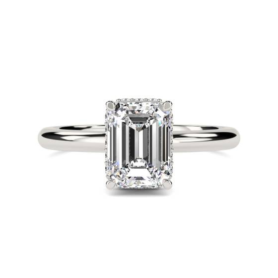 Emerald Diamond Low Set Hidden Halo Ring