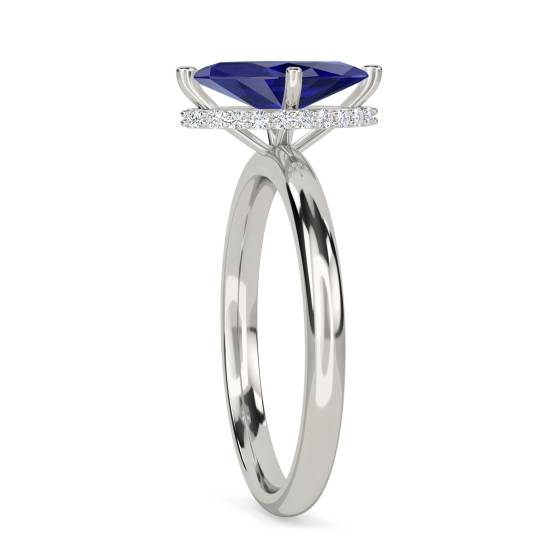 Marquise Blue Sapphire Gemstone Halo Ring