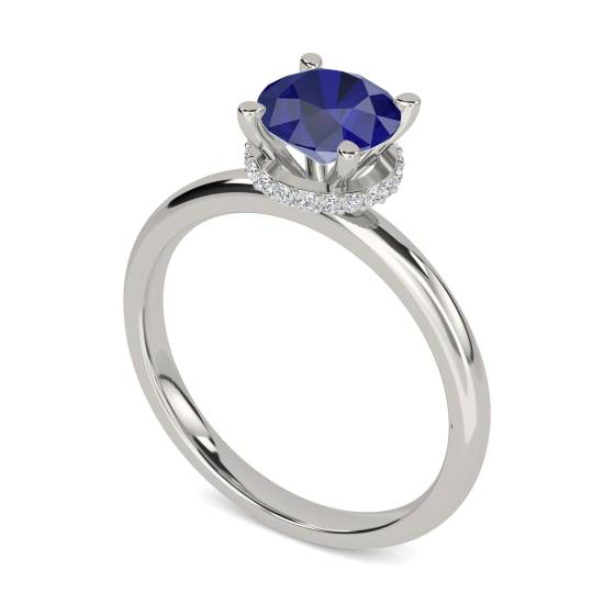 Round Blue Sapphire Gemstone Halo Ring