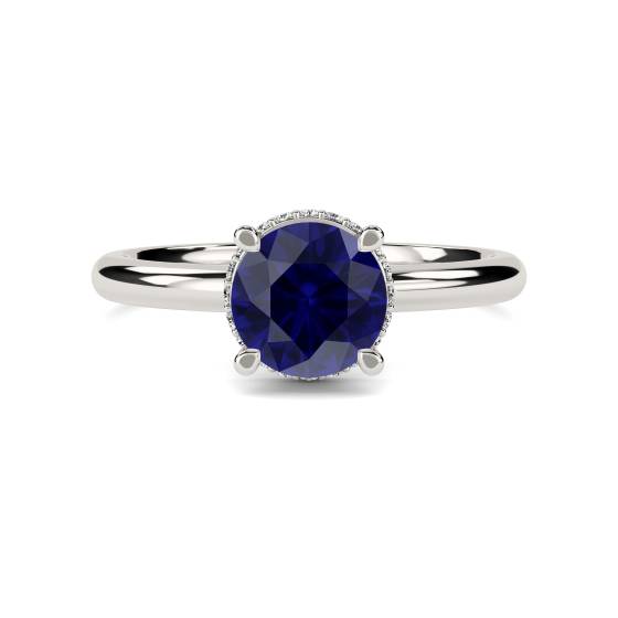 Round Blue Sapphire Gemstone Halo Ring