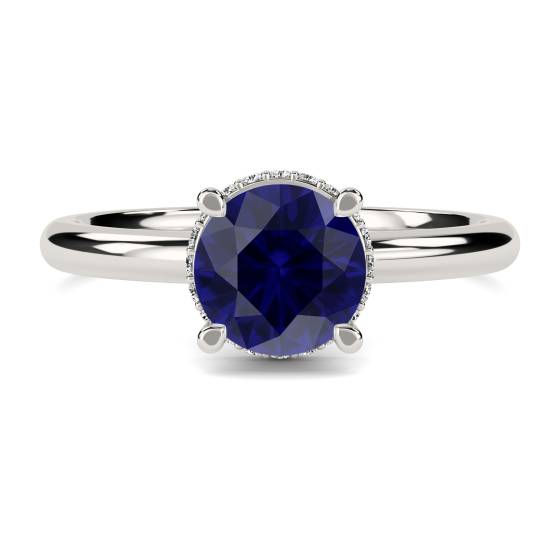 Round Blue Sapphire Gemstone Halo Ring