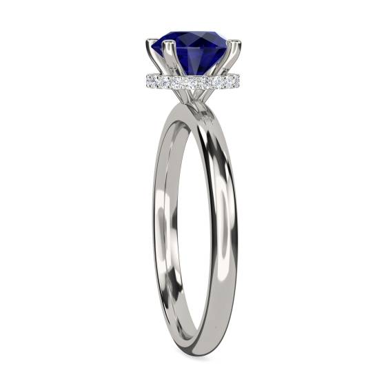 Round Blue Sapphire Gemstone Halo Ring