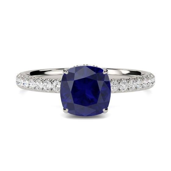 Cushion Blue Sapphire Gemstone Halo Ring