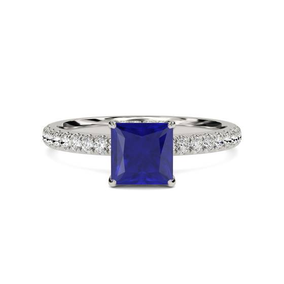 Princess Blue Sapphire Gemstone Halo Ring