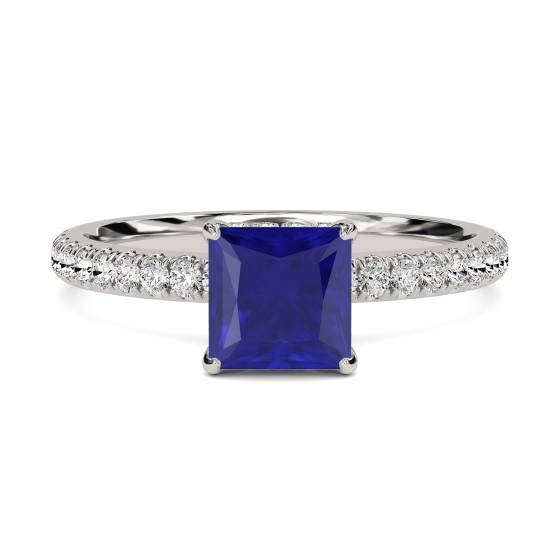 Princess Blue Sapphire Gemstone Halo Ring