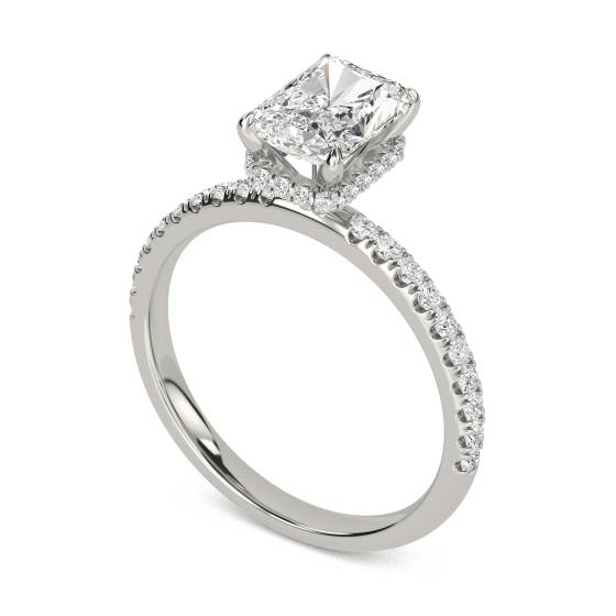 Radiant Diamond High Set Hidden Halo Shoulder Set Ring