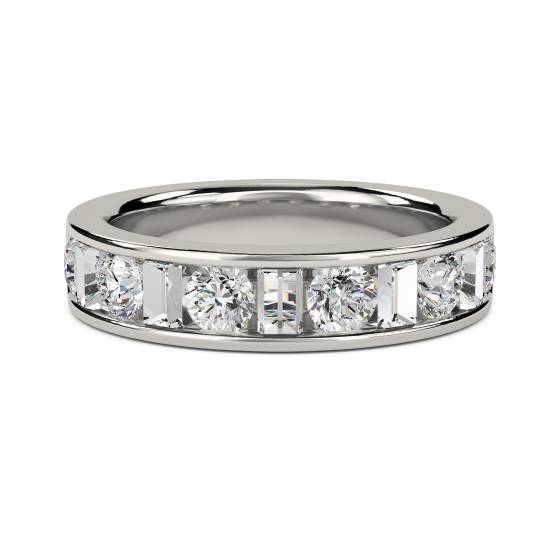1.00ct VS/E-F Round and Natural Baguette Diamond Eternity Ring in Platinum