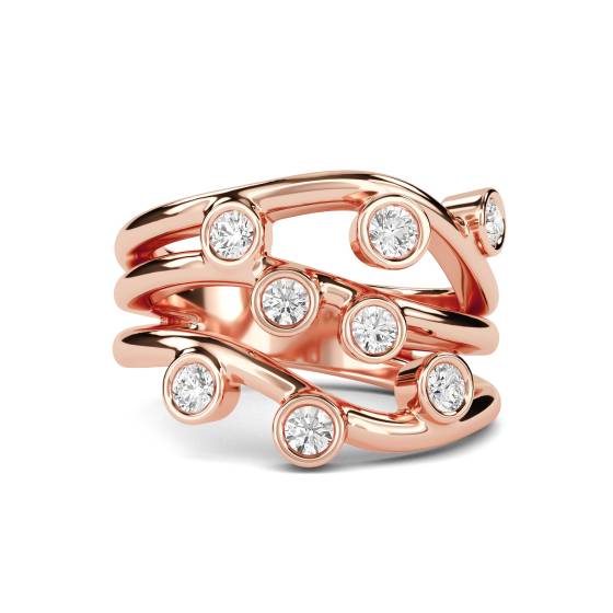3 Round Diamond Bezel Set Stacking Designer Dress Rings