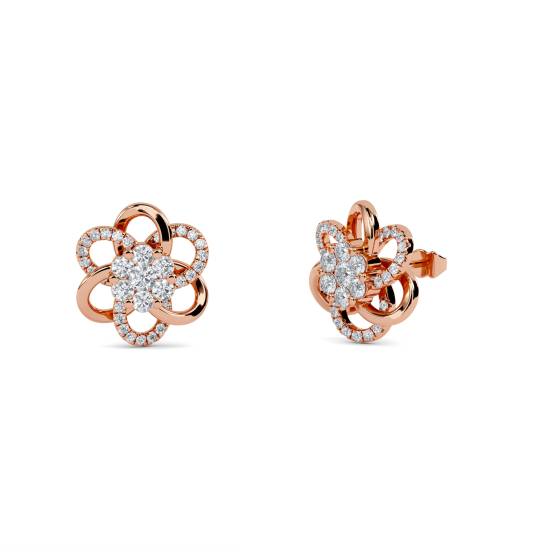 Modern Round Diamond Designer Flower Earrings