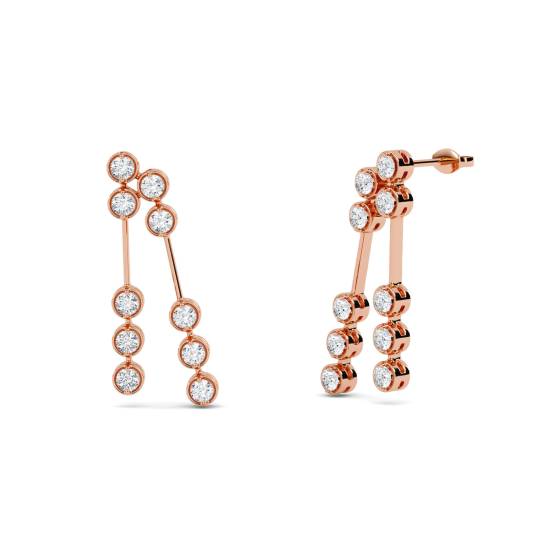 Modern Round Diamond Drop Earrings