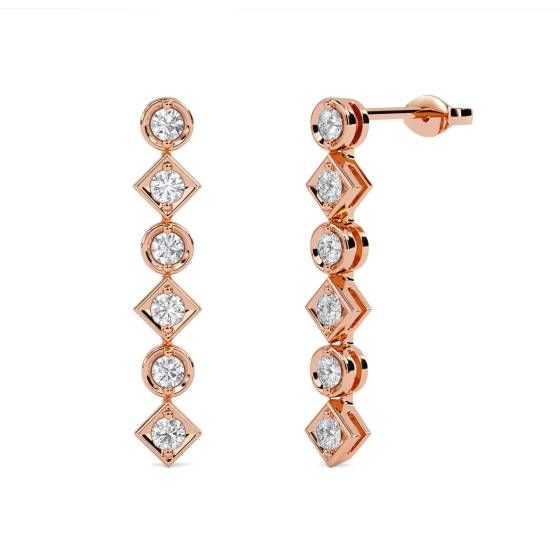 Modern Round Diamond Drop Earrings