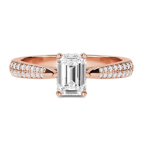 Knife Edge Emerald and Round Diamond Vintage Ring