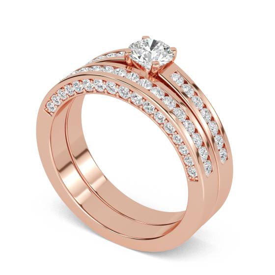 Round Diamond Shoulder Set Ring With Matching Band