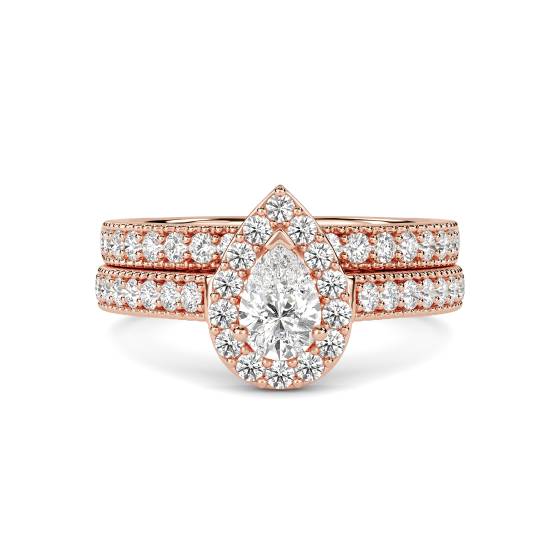 Pear Diamond Shoulder Set Ring With Matching Band