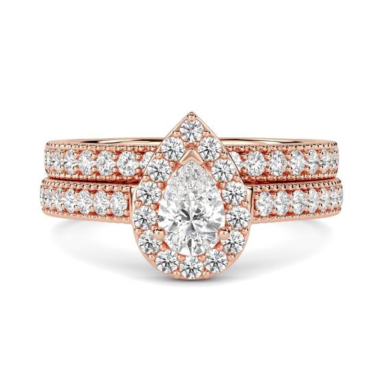 Pear Diamond Shoulder Set Ring With Matching Band