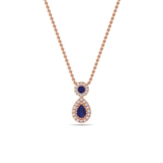 Blue Sapphire and Diamond Halo Drop Pendant