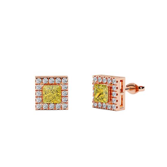 Fancy Yellow Princess Diamond Halo Earrings