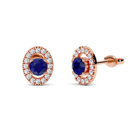 Round Blue Sapphire and Diamond Cluster Earrings