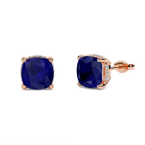 Cushion Blue Sapphire Diamond Earrings