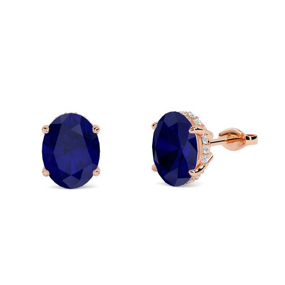 Oval Blue Sapphire Diamond Earrings