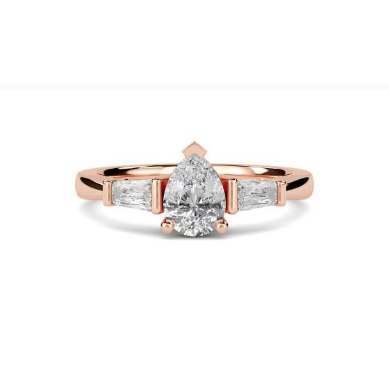 Modern Pear and Baguette Diamond Trilogy Ring