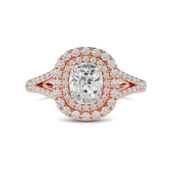 Cushion Diamond Double Halo Shoulder Set Ring