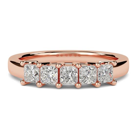 0.75ct VS/F-G 5 Stone Natural Diamond Ring in 18k Rose Gold