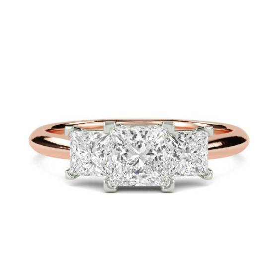 0.50ct SI2/G Natural Princess Diamond Trilogy Ring in 18k Rose Gold/White Gold