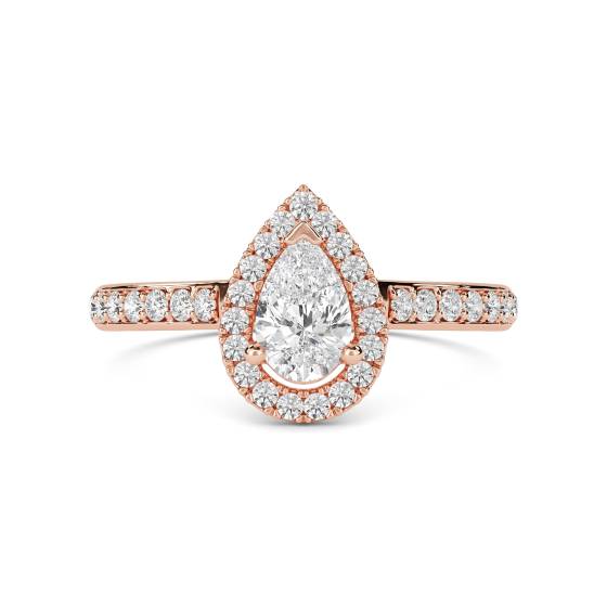 Pear Diamond Single Halo Shoulder Set Ring