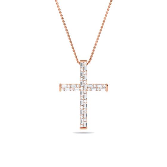 Round and Baguette Diamond Cross Pendant