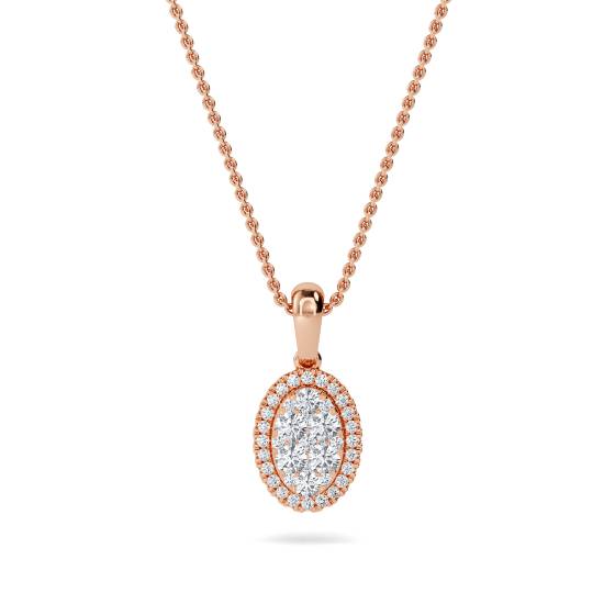 0.52ct VS/E-F Natural Round Diamond Cluster Halo Pendants in 18k Rose Gold