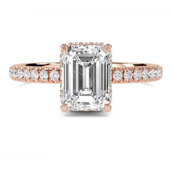 Emerald Diamond Hidden Halo Shoulder Set Ring