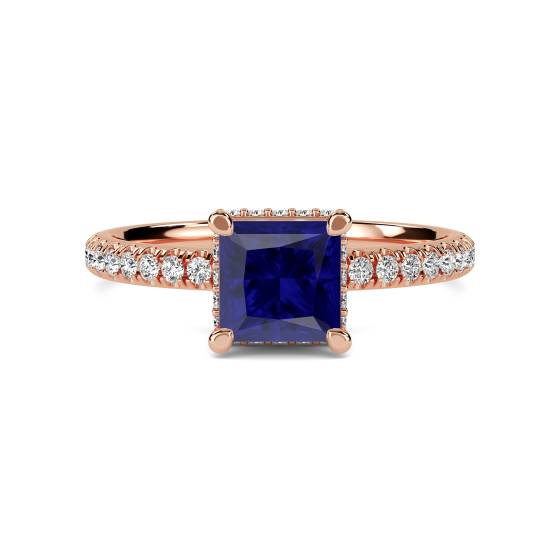 Princess Blue Sapphire Gemstone Halo Ring
