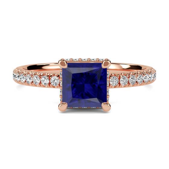 Princess Blue Sapphire Gemstone Halo Ring