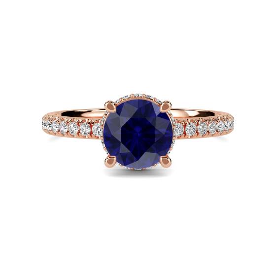Round Blue Sapphire Gemstone Halo Ring