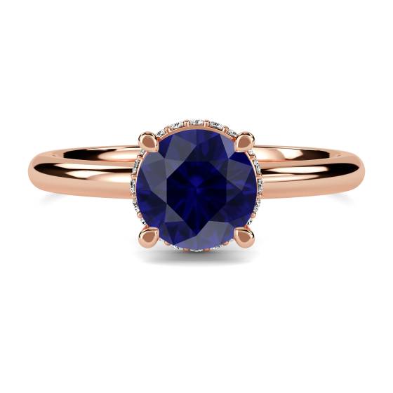 Round Blue Sapphire Gemstone Halo Ring