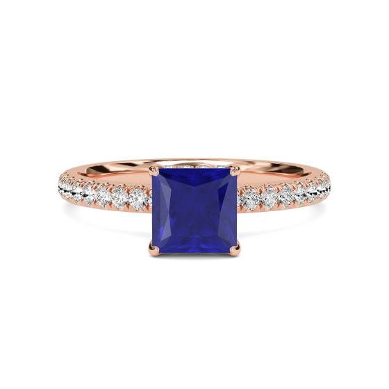 Princess Blue Sapphire Gemstone Halo Ring