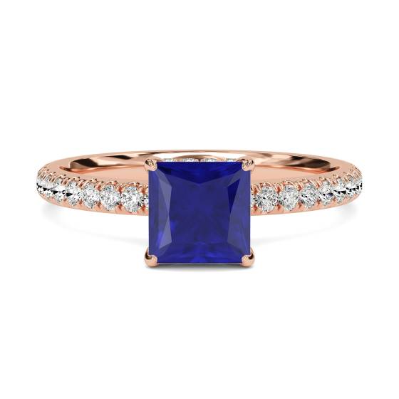 Princess Blue Sapphire Gemstone Halo Ring