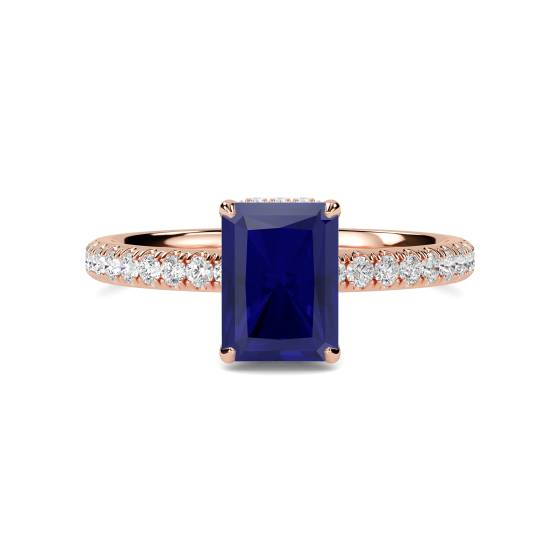 Radiant Blue Sapphire Gemstone Halo Ring