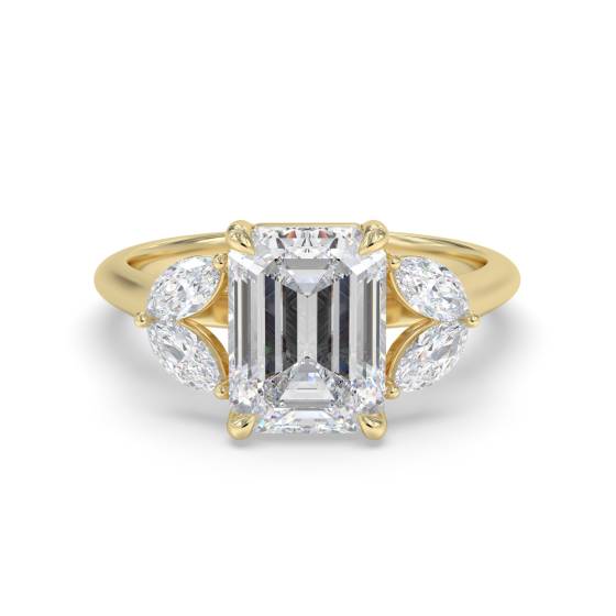 Emerald and Marquise Diamond 5 stone Ring