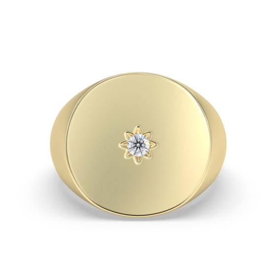 Round Diamond Bezel Set Gents Oval Signet Ring