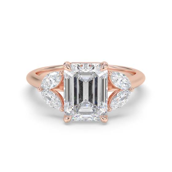 Emerald and Marquise Diamond 5 stone Ring