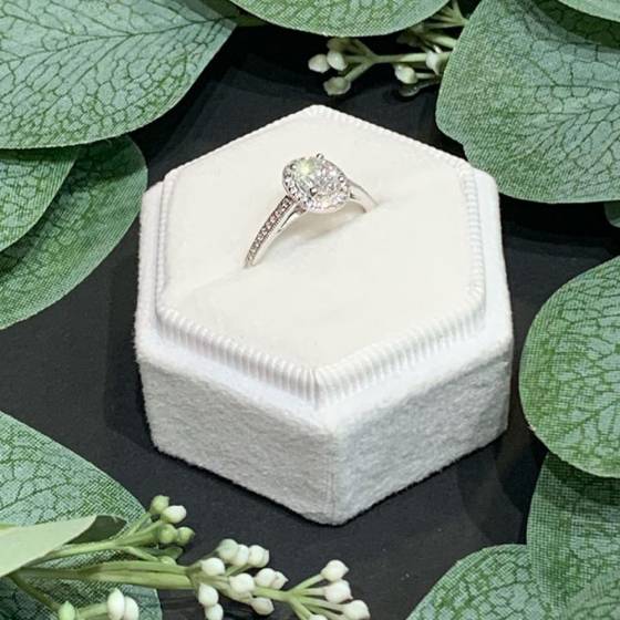 1.00ct SI2/G Natural Oval Diamond Halo Ring in 18k White Gold